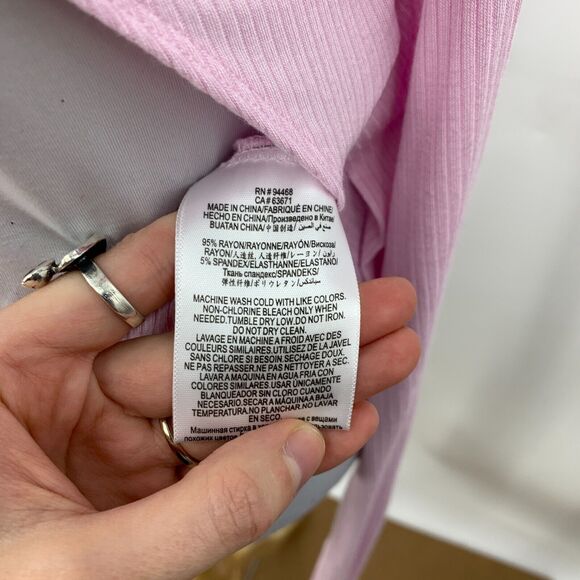 BCBGeneration Bodysuit Womens XS Extra Small Pink Cut Out Surplice Wrap Tie Knit - Picture 9 of 12